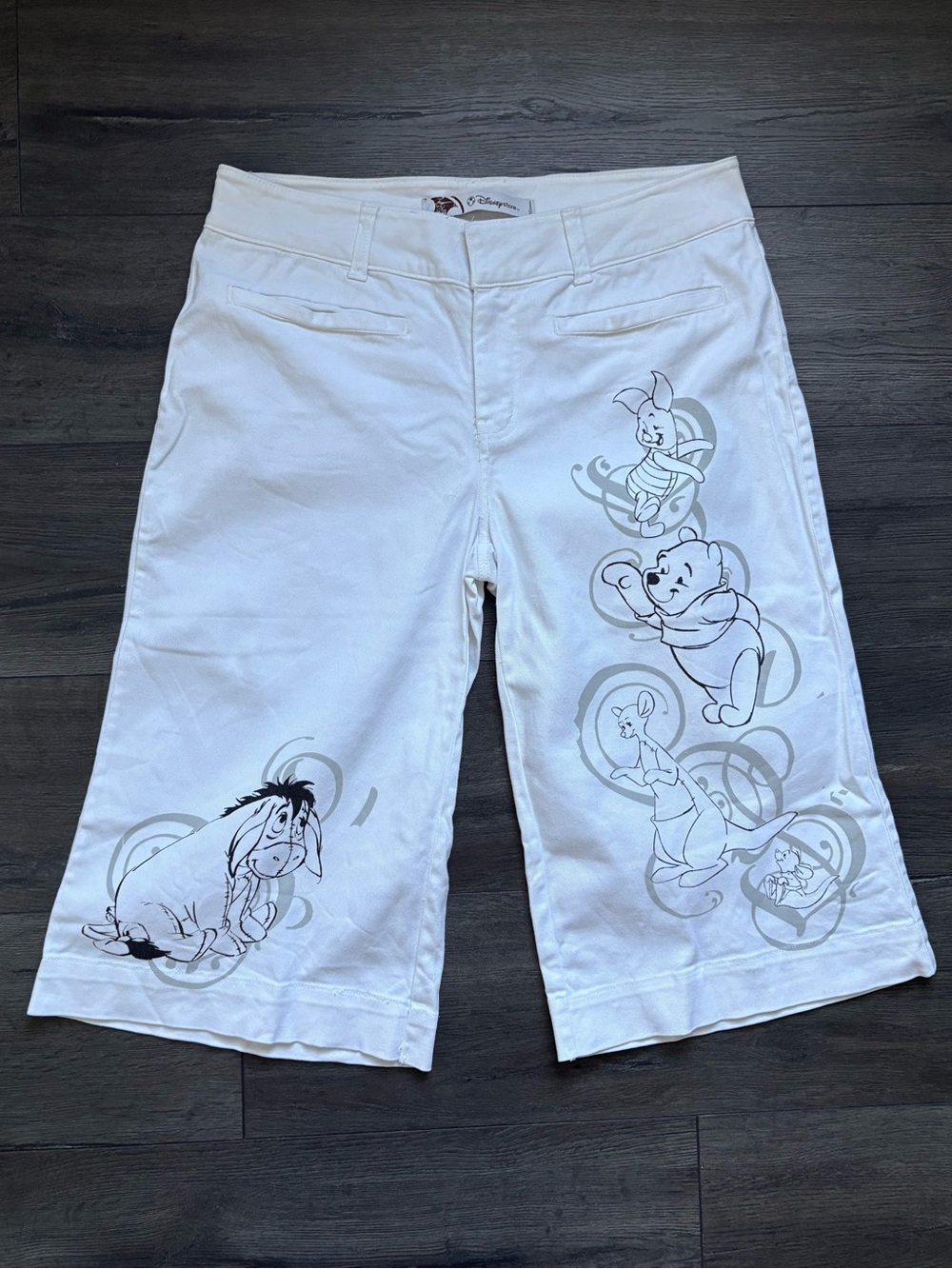The Disney Store Womens Winnie The Pooh & Friends White Denim Crop Pants 14 FLAW
